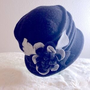 Cloche 100% Wool Hat Black With Grey Accent